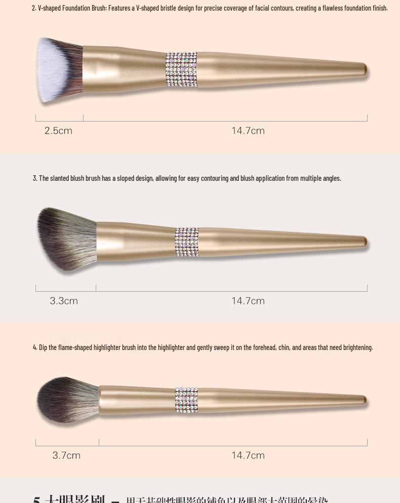 Set di 12 Pennelli da Trucco Color Oro Champagne con Setole Morbide per Ombretto, Cipria, Fondotinta e Correttore.