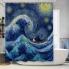 Starry Night Ocean Wave Shower Curtain - Artistic Print For Bathroom Decor Waterproof And Durable Fabric Complimentary Hook