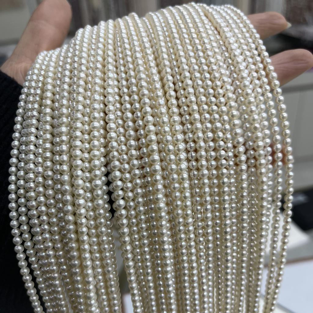 1 Strang, Weiße Natürliche Süßwasserperlen, 3,5-4,5 mm Handgefertigte Reiskornperlen zur Schmuckherstellung DIY Halskettenzubehör, Muttertagsbasteln 36 cm