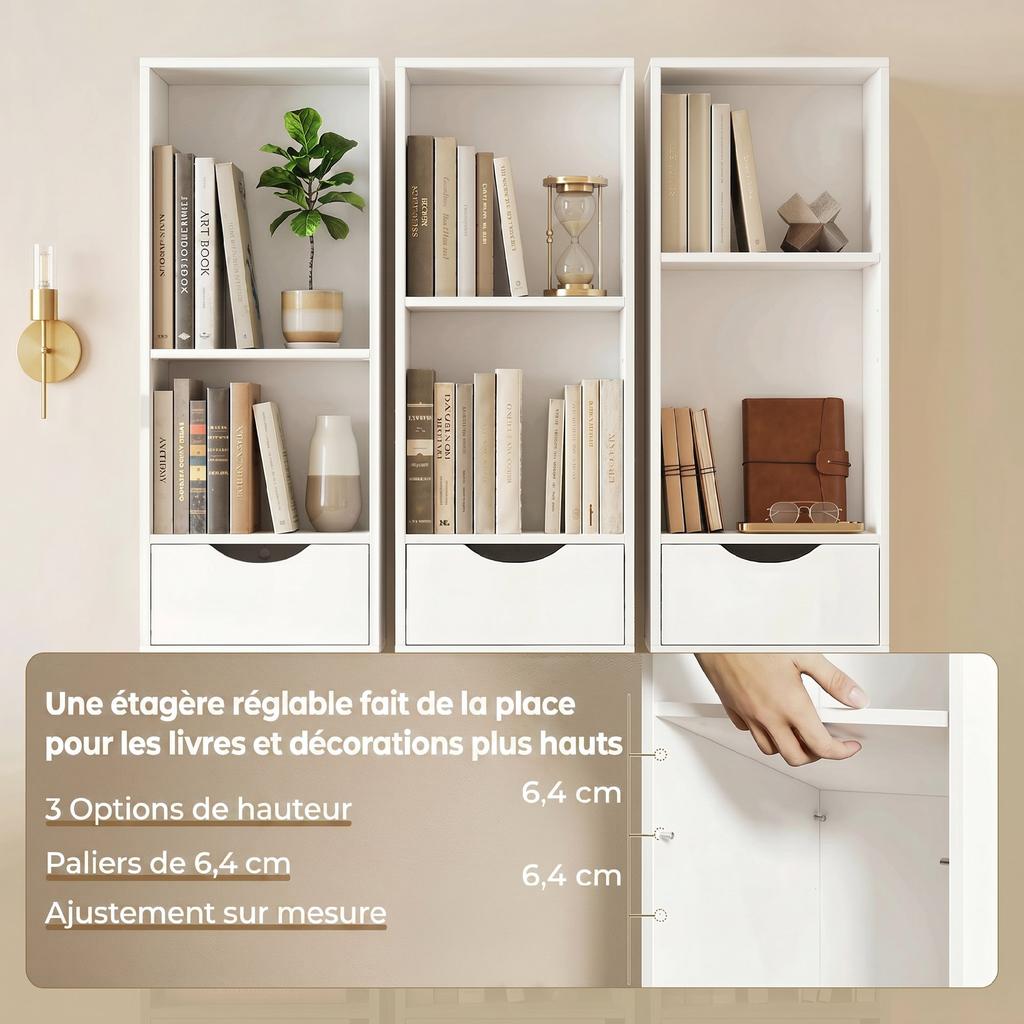 Bookshelf with Storage Unit and Door, 2 Drawers, Open Compartments, Shelf, 30 x 24 x 158 cm, White