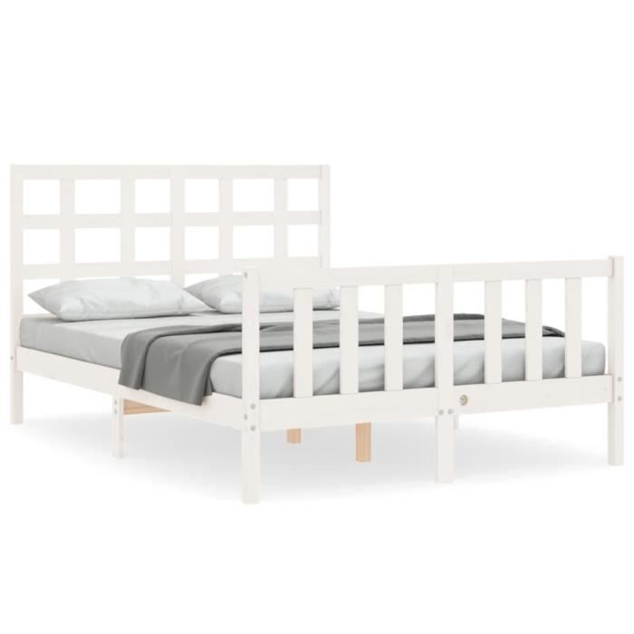 VidaXL Bed Frames with Headboard White Small Double Solid Wood 3192072