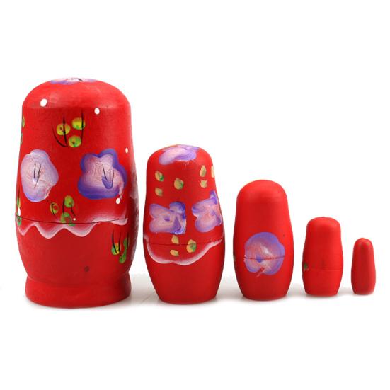 5Pcs Novelty Cartoon Girl Russian Wooden Nesting Dolls Hand Painted Matryoshka