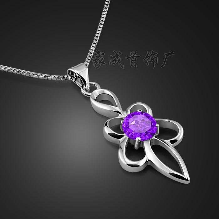 Color Roland Pendant Necklace Zircon Women'S Stone Simple Platinum Plated Flower Jewelry