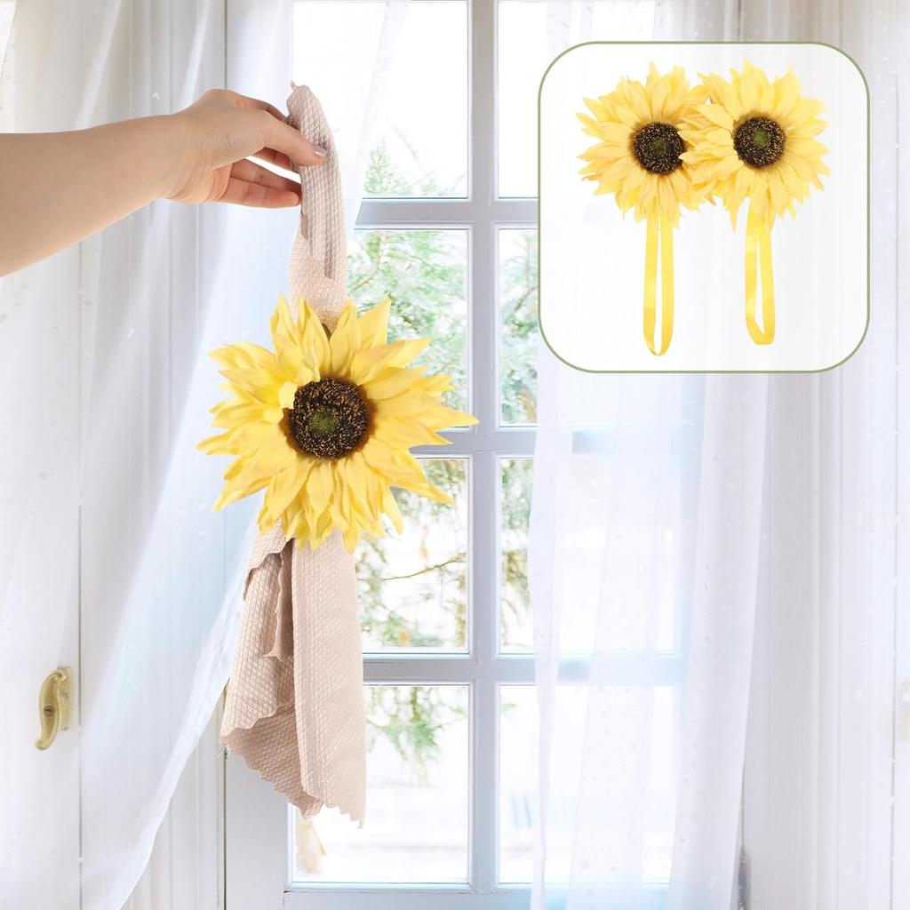 Bedroom Curtain Tiebacks Sunflower Curtain Tiebacks Rope Tie Back Yellow Flower Curtain Holdbacks Ropes Tie Backs for Summer Window Sheer Drapes