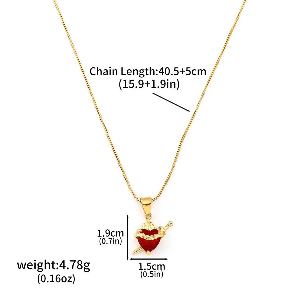 Fashion Gold Color Chain Red Crystal Heart Pendant Necklaces for Women Girls Valentine's Day Birthday Gifts High Quality