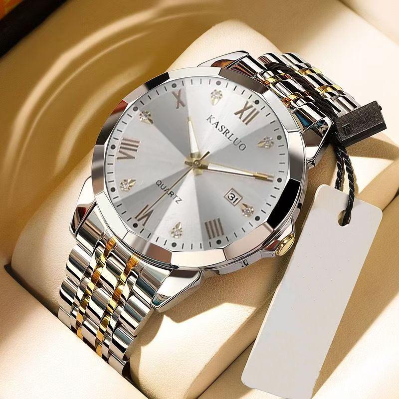 Men's Luxury Waterproof Steel Band Watch with Calendar - Trendy Fashion Design