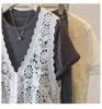 Elegant Plus Size Women's Floral Crochet T-Shirt and Vest Set - Korean Design