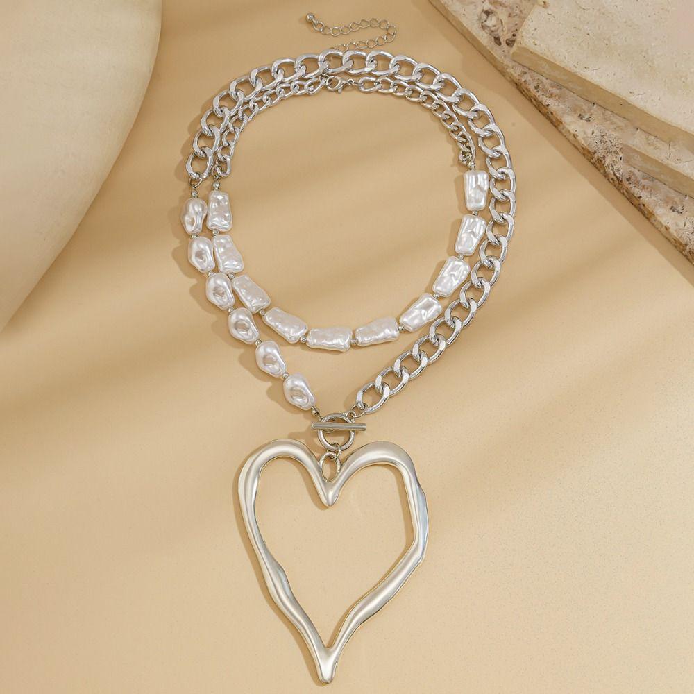 Exaggerated Size Baroque Imitation Pearl Chain Multilayer Pearl Necklace  Bridal Accessories