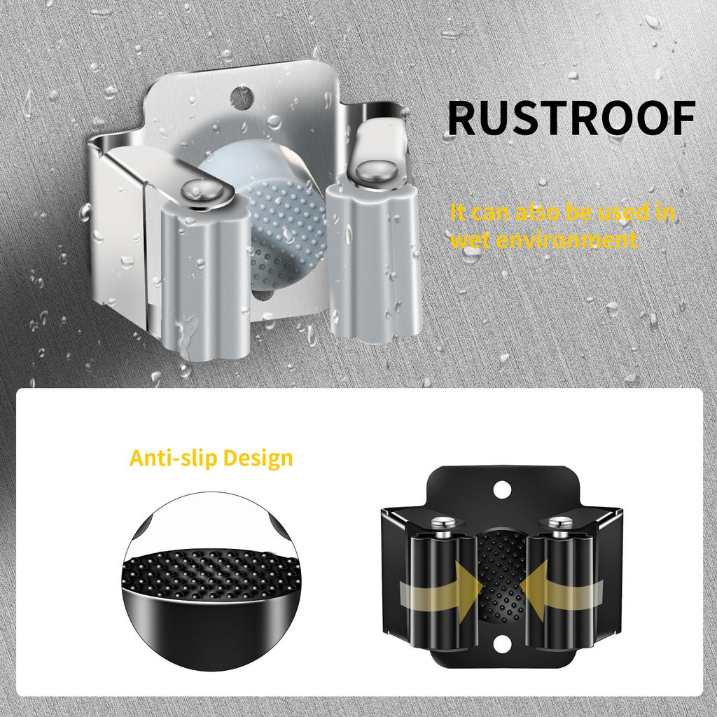 Stainless Steel Mop Clip Holder Wall Mounted Mop Brush Broom Hanger Fixed Rack Kitchen Bathroom Organizer Shelf Hook Accessories