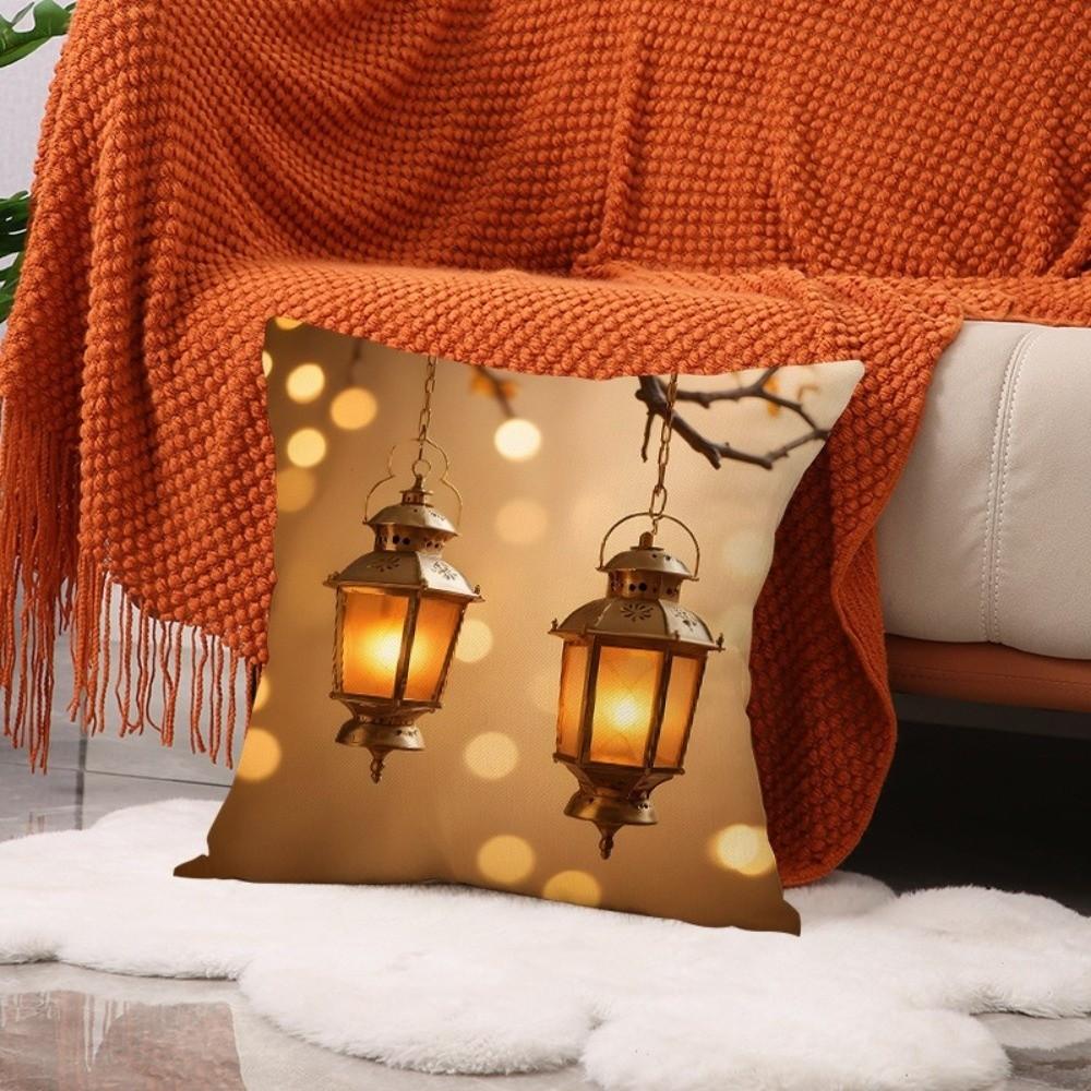 Golden Moon EID Mubarak Pillowcase Decor Oil Lamp Printed Sofa Cushion Cover 45cm Pillow Cover Islamic Party Supplies