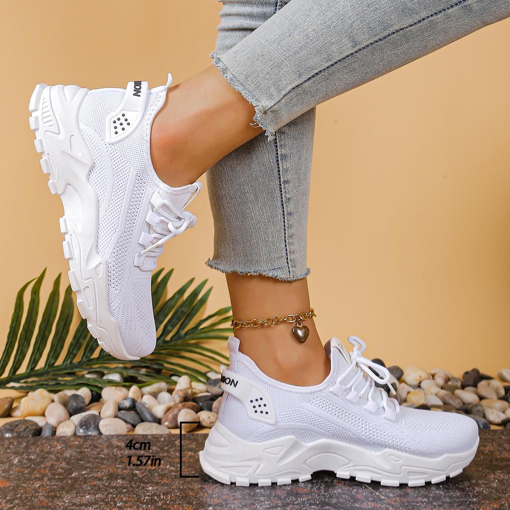 Women's Casual Shoes, Trendy and Versatile, Mesh, Breathable, Soft-soled, Lace-up Casual Sports Shoes