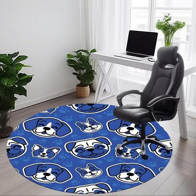 1pc Dogs, Blue Paws Carpet for Office Non-Slip, Round Carpet, Soft & Comfortable, Carpet for Office, Lightweight Round Floor Mat