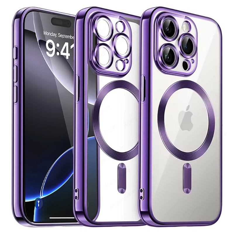 

Розкішний прозорий чохол з покриттям для iPhone 16 15 14 13 12 11 Pro Max 16 Plus для бездротової зарядки Magsafe Магнітні чохли iPhone 16 Pro
