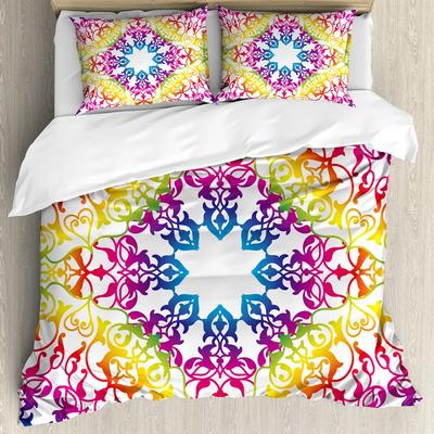 Mandala-Bettbezug-Set, Boho-Stil, ethnisch, bunt, Frühlingsgarten-Thema, mehrfarbig, Polyester-Bettwäsche-Set, Doppelbett, Queen-Size-Bett, King-Size-Bett