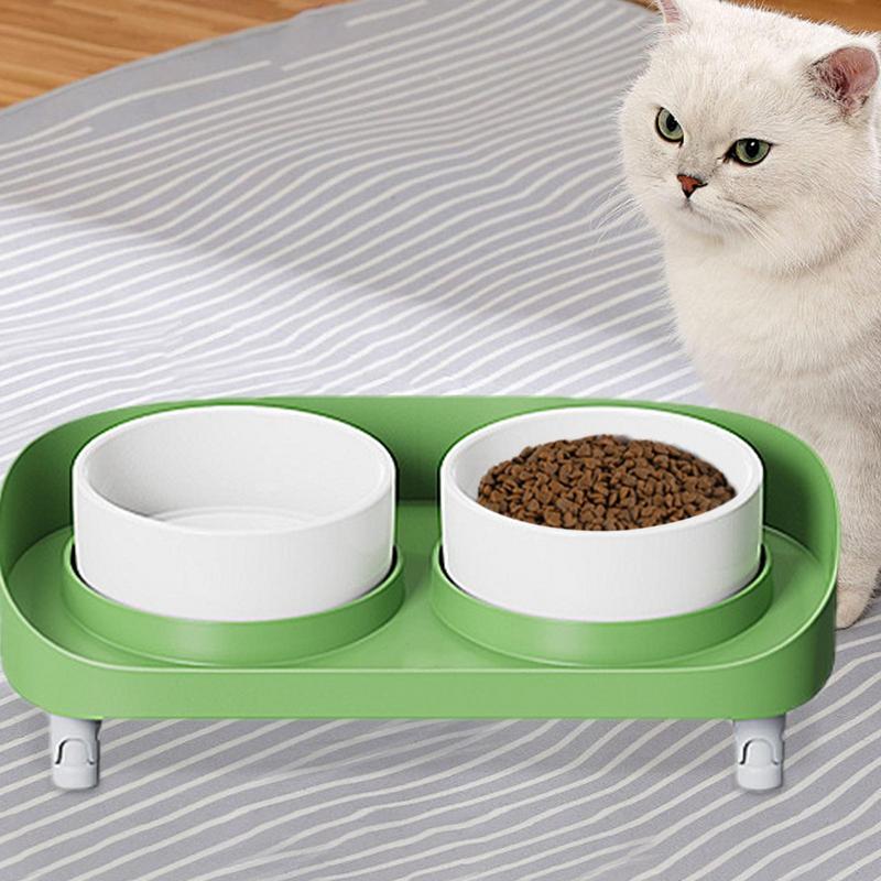 Double Ceramic Dog Bowls Adjustable Double Cat Bowl Water Feeding Accessories Tall Puppy Dishes For Dry And Wet Food