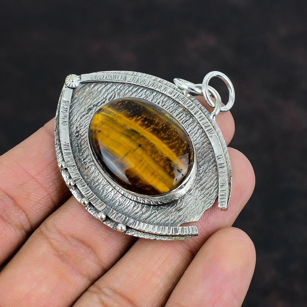 Tiger's Eye Pendant Natural Gemstone Pendant Decent Jewelry 925 Sterling Silver Pendant Handmade Jewelry Brand New Pendant Engagement Gifts