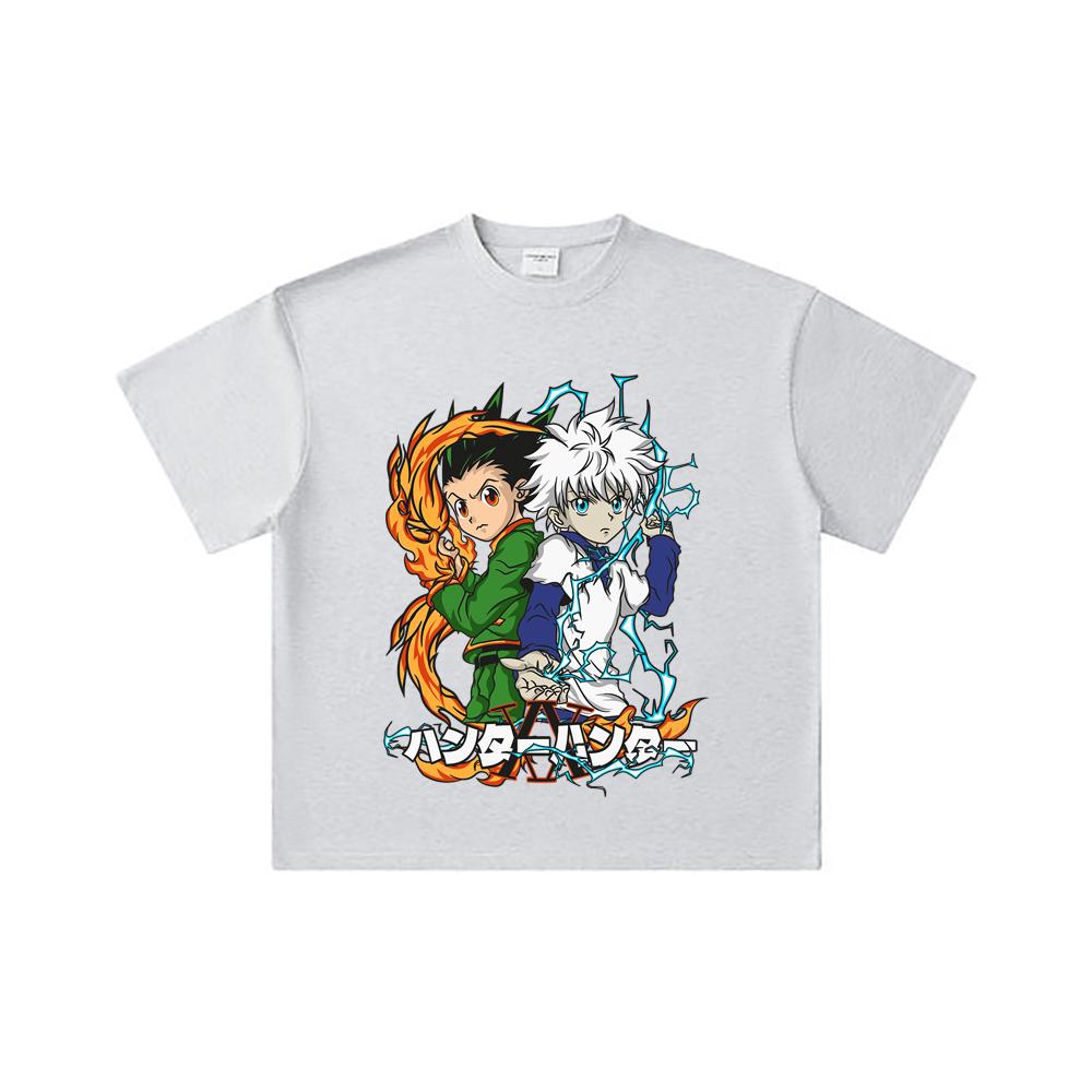 260 GSM Double Yarn 32 Count 100% Cotton HXH V7 Gon Killua Print Unisex Heavy Cotton T Shirt
