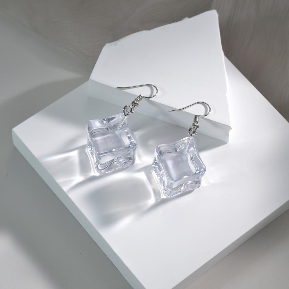 New Geometric Transparent Acrylic Fun Ice Cube Big Earrings Fashion Exaggerated Irregular Women s Zircon