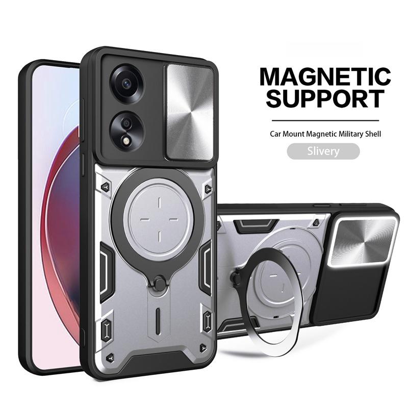 For Oppo A18 A38 A58 A78 A60 4G Case Shockproof Armor Magnetic Ring Stand Cover for Oppo A98 A79 5G Slide Camera Protect Fundas