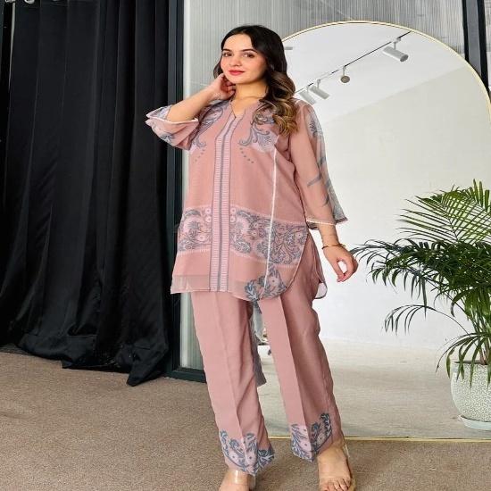 

Dusty Pink 2-Piece Printed Co-Ord Set for Women XXL рожевий