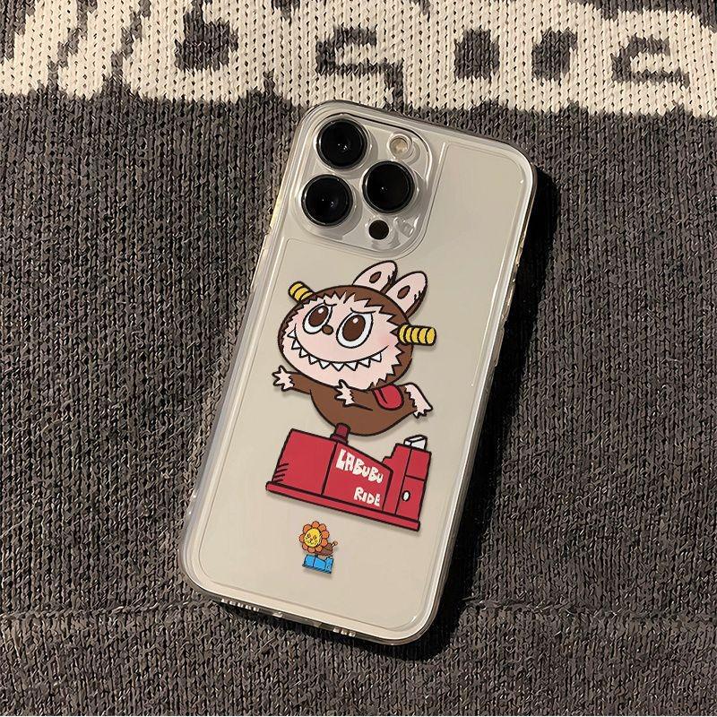 Labubu Cartoon Hand-Painted Phone Case for Apple 15 Pro Max/14 Plus/12/16/7 - Cute & Transparent