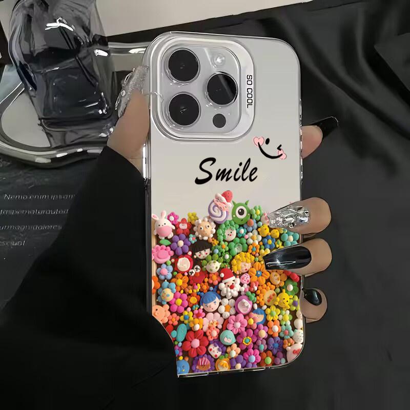 Colorful Flowers Big Eyes Phone Case For iPhone 11 12 13 14 15 Pro Max Plus Mini XR XS X 7 8 Plus SE2 Shockproof Plating Cover