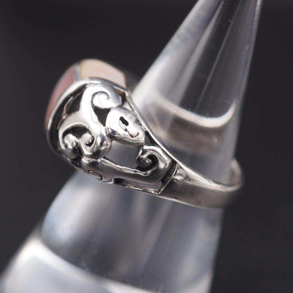 Used X983 Shell THAILAND 925 Engraved Ring Openwork Arabesque Design Silver Ring Vintage No. 11