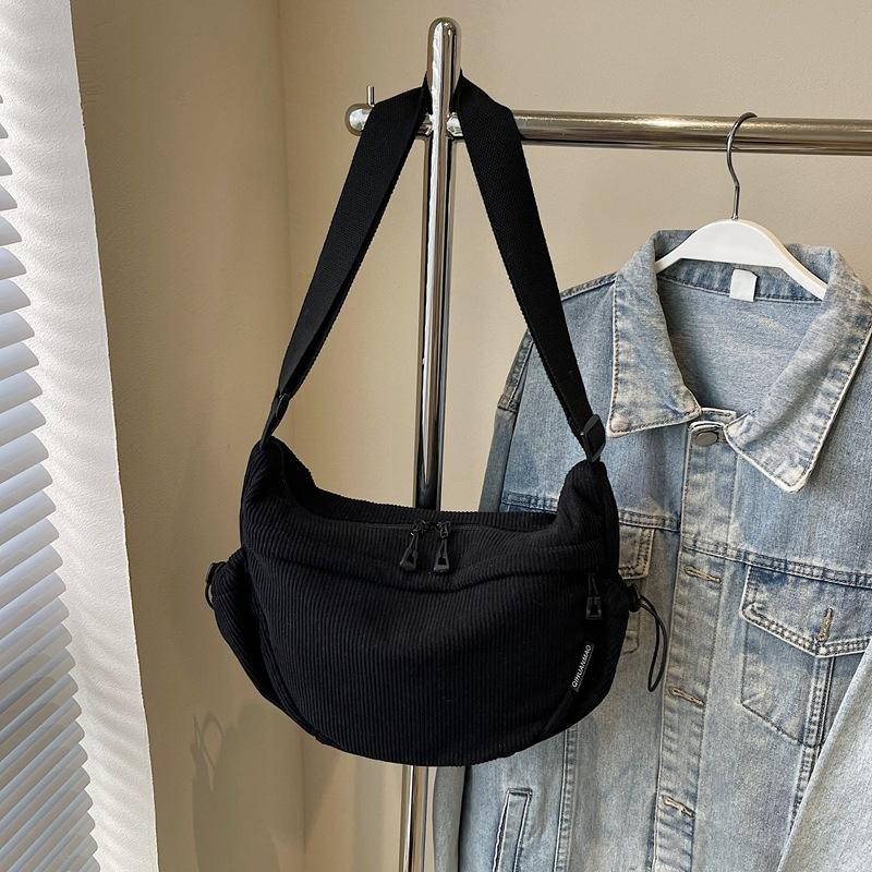 Corduroy autumn and winter crescent leisure bag messenger bag women's versatile dumpling bag solid color light travel shoulder bag