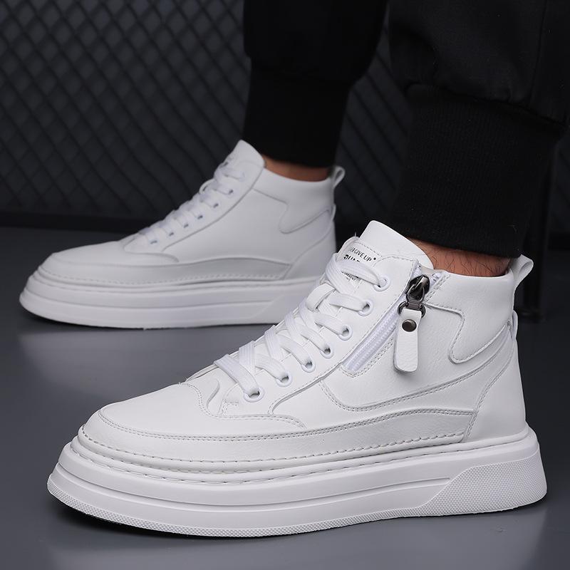 Men's Trendy High-Top Canvas Sneakers - Thick Sole, Zipper, College Style, Youth Casual Shoes