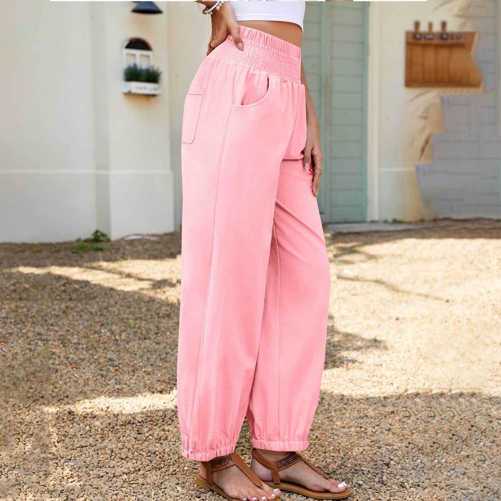 Women's Summer Fashion Solid Color Pocket Casual Pants
