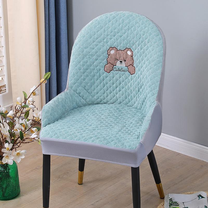 Nordic One-piece Dining Chair Cover Household Elastic Chair Set Dining Table Fabric Stool Set Simple Modern Large Curved Chair Cover