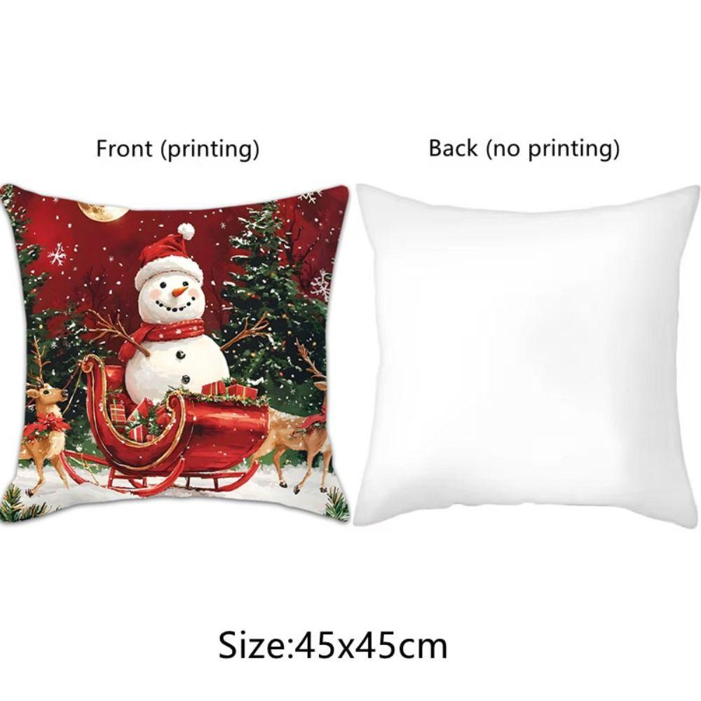 Polyester Cushion Slipcover Santa Claus & Snowman Throw Pillow Cover  for Living Room Sofa