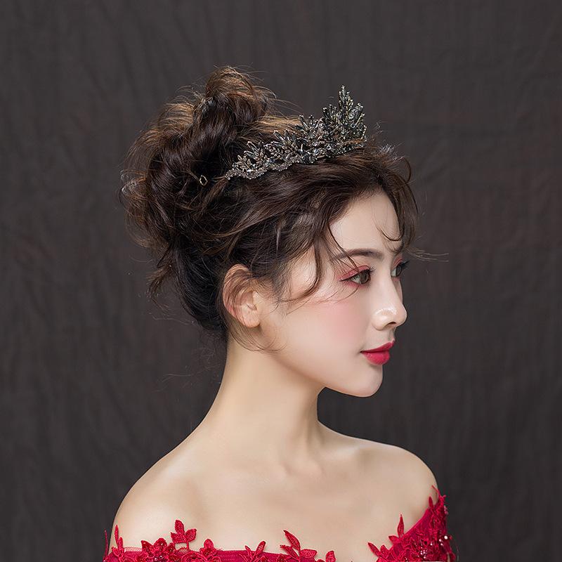 Baroque Black Fairy Tiara Bride Married Girl 18th Year Old Ceremony Birthday Crown Accessories