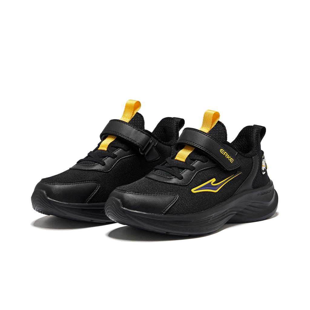 Erke Childrens Mingao 2.0 Mesh Version Comfortable Fashion Fitness Test Low-Top Running Shoes Kids sneaker Black Yellow 65124303070-013
