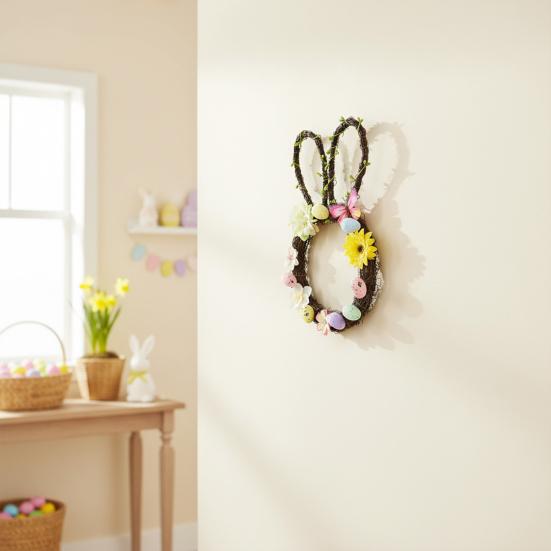 Yousheng Rabbit Garland Easy To Hang Bunny Themed Easter Wreath Spring Holiday Decoration Front Door Window Wall Porch Indoor Outdoor Easter Party