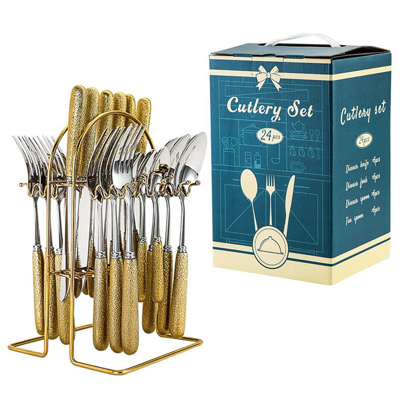 High-end Titanium Gold Process Stainless Steel Tableware Light Luxury Tableware Cutlery Set Kitchen Dining Bar Home Garden