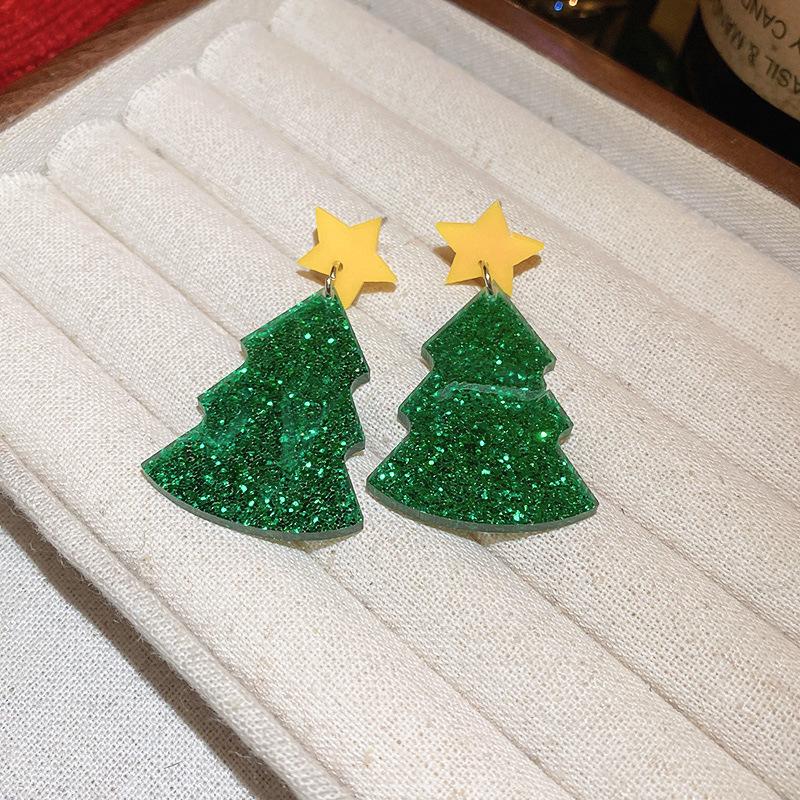 Silver Needle Diamond Snowflake Christmas Tree Pearl Fringed Earrings Christmas New Light Luxury Temperament Earrings Fashion Earrings