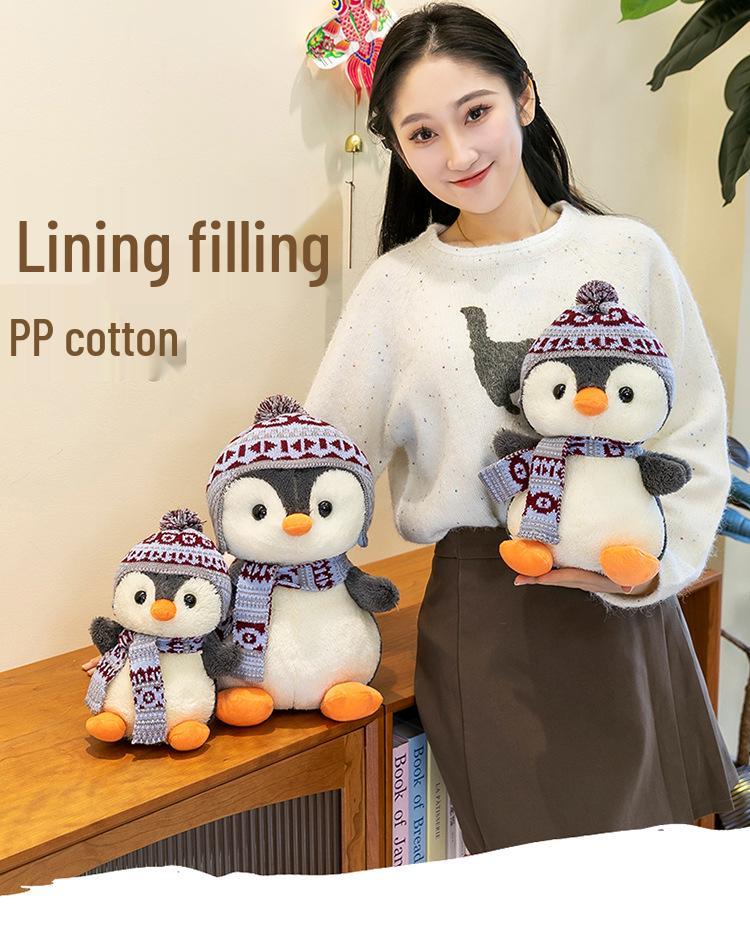Children's Winter Hooded Scarf Penguin Plush Backpack Doll