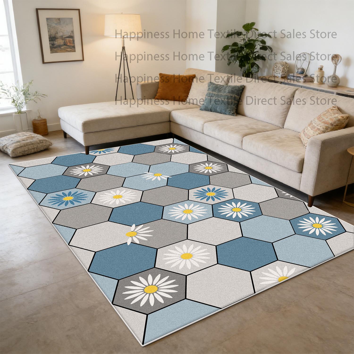 Modern Geometric Simple Style Parlor Carpet Decoration Washable Non-slip Dining Room Bedroom Ins Rug Short Velvet Office Mat 60x90cm