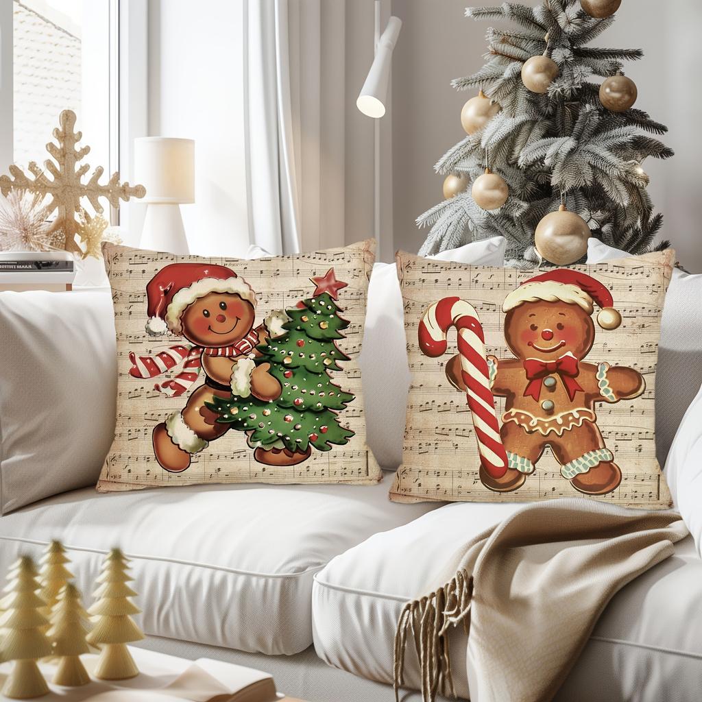 Christmas Gingerbread Decoration Pillowcase New Year Gift Christmas Train Cabin Pattern Home Room Decoration Sofa Cushion Cover
