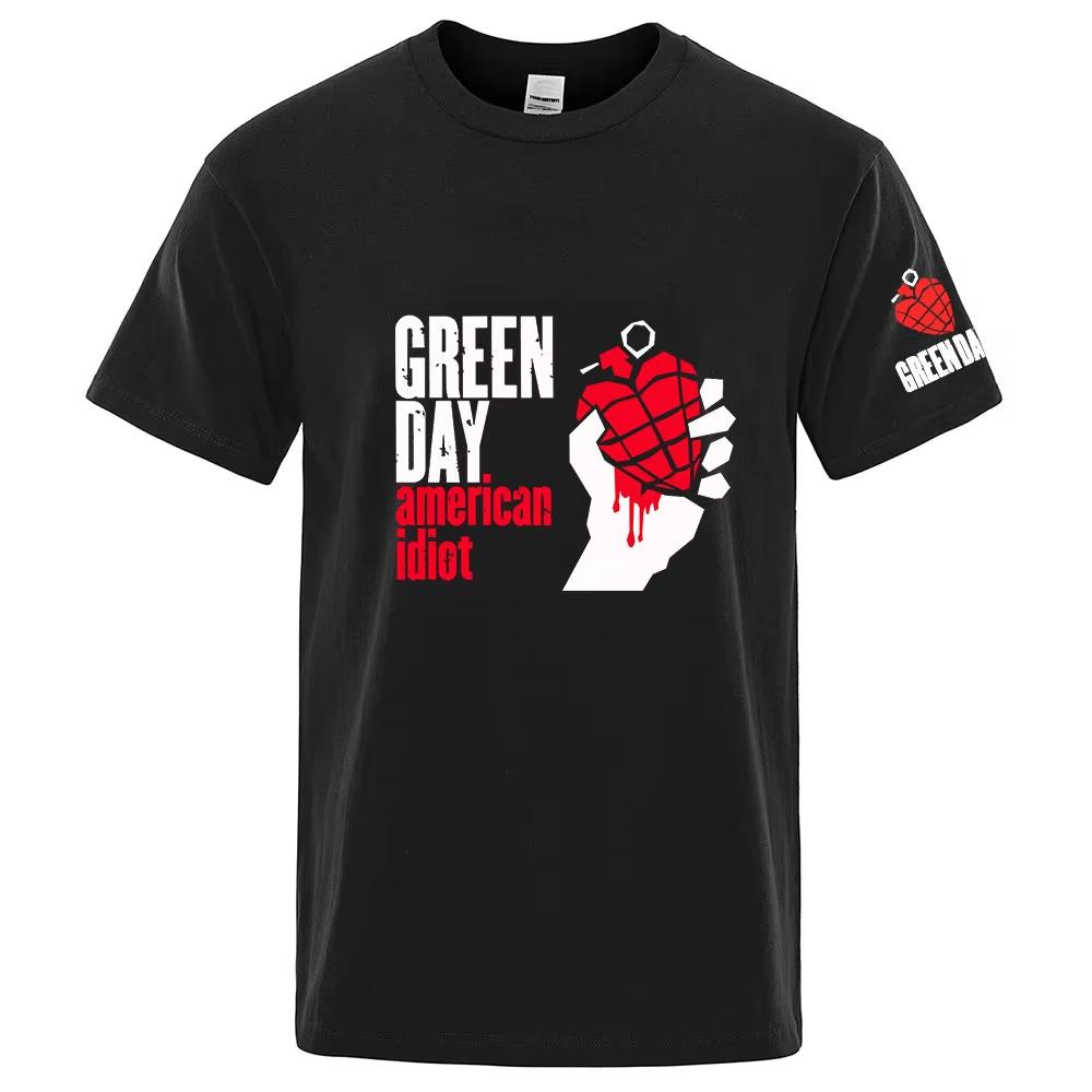 2026 Unisexs Summer Premium Fabric Quickdry Top Green Day American Idiot Albuum Cover Logo Print Solid Color Simple Tshirt