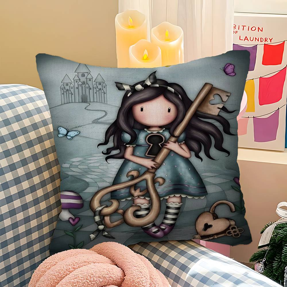S-Santoro-Gorjuss Cute Cartoon Girl Office Cushion Pillowcase Car Cushion Cover45X45CM Lumbar Pillowcase Sofa Pillowcover