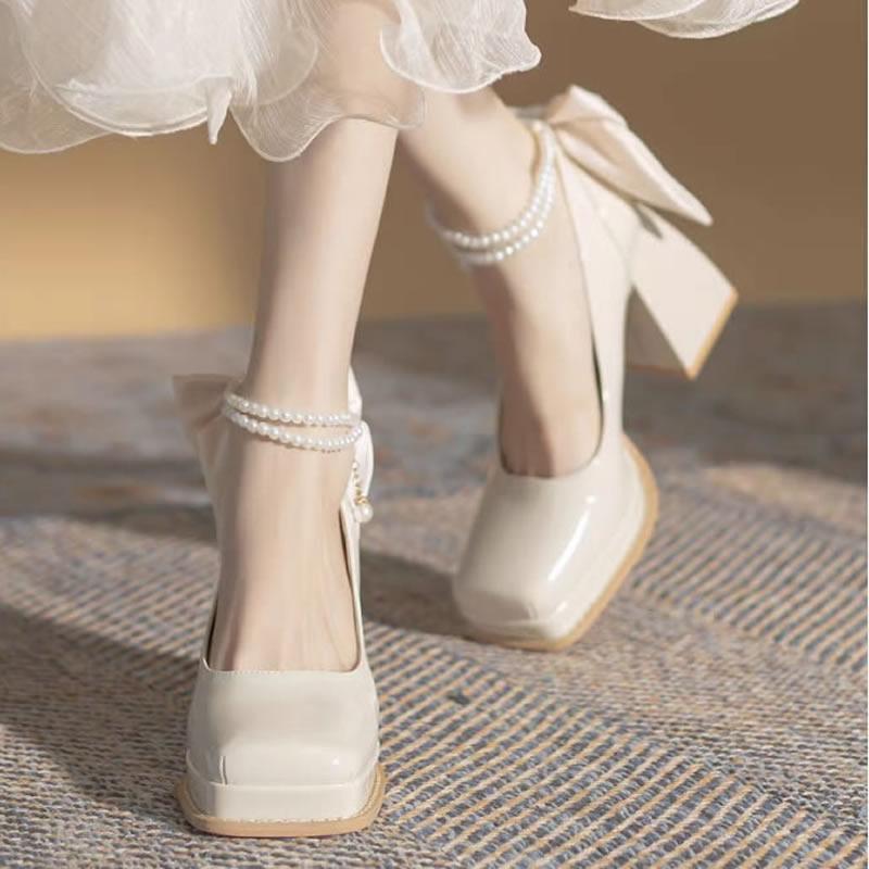 

Pumps Women Spring Autumn New Fashion Brand Chunky Heel Wedding Dress High Heels Women Comfortable Classic Mary Jane Shoes Women 34 слонова кістка