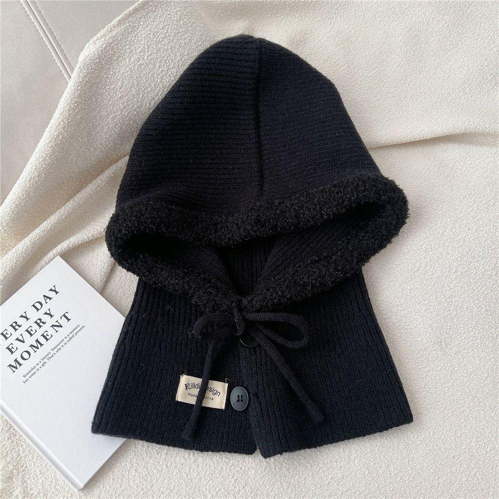 Solid Color Knitted Hooded Cap Wool Blend Knitted Hat Fashion Earflap Hat Outdoor
