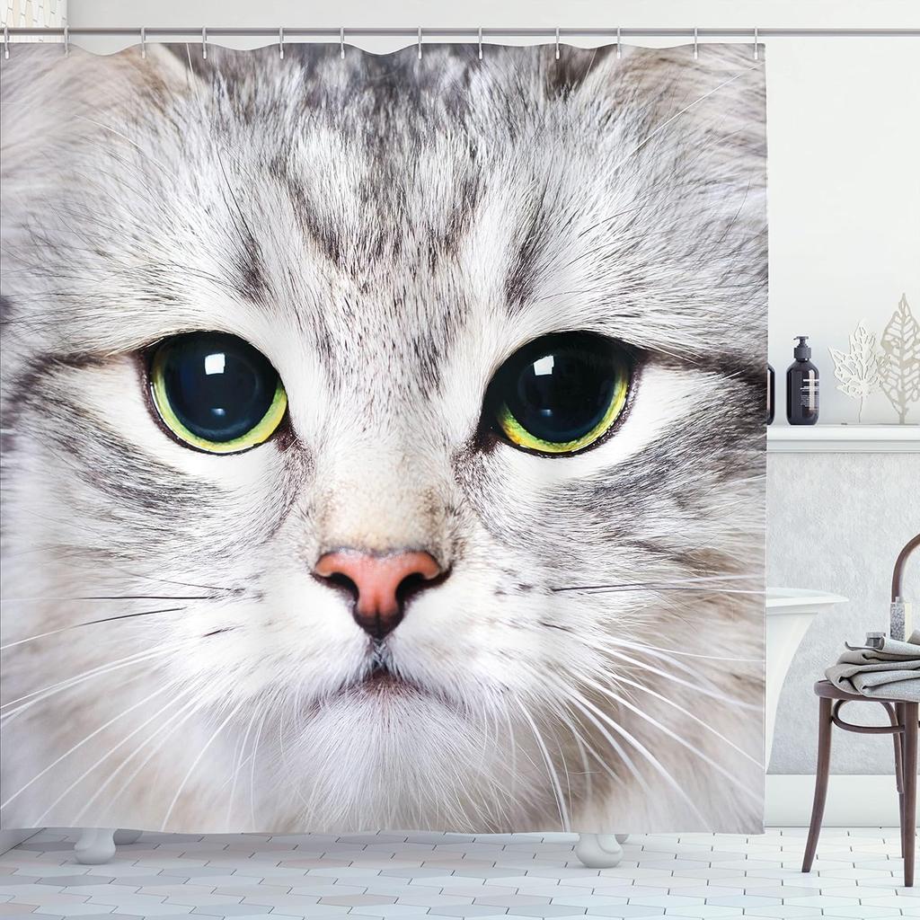 Adorable Cat Band Waterproof Shower Curtain - Cute Cartoon Cats Playing Music for a Fun and Whimsical Bathroom Decor