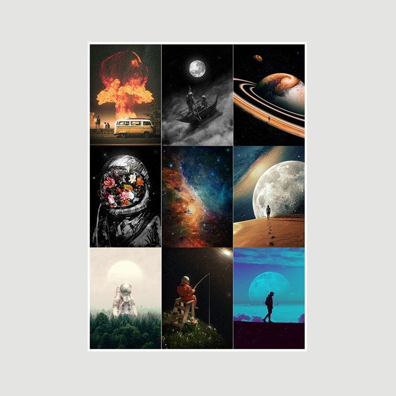 Living Room Decoration Art Painting White Paper Astronaut Space Poster Wall Art Prints Home Decor Bar Cafe Dorm Decorative Pictures Gifts
