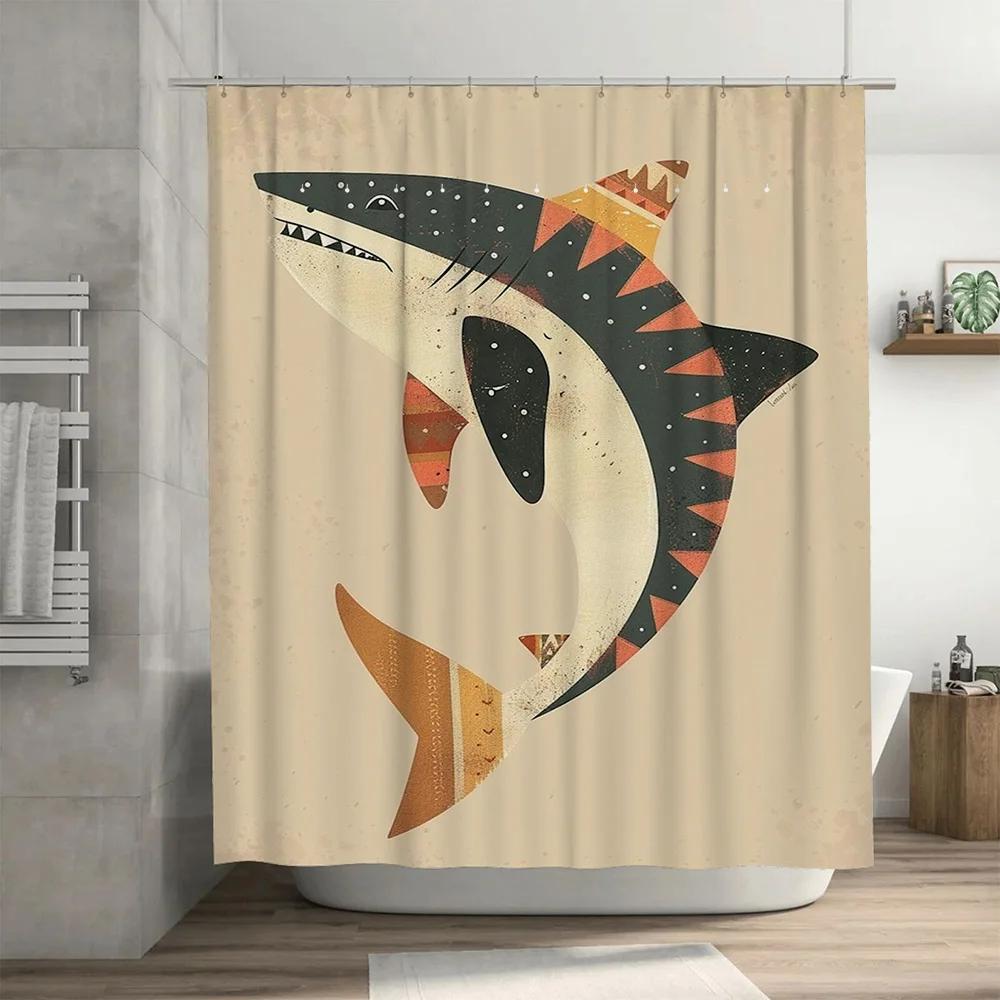 Artistic Bath Mat Design with Shark Pattern Non-slip, Water-resistant Shower Curtain for Home Decoration in Various Sizes
