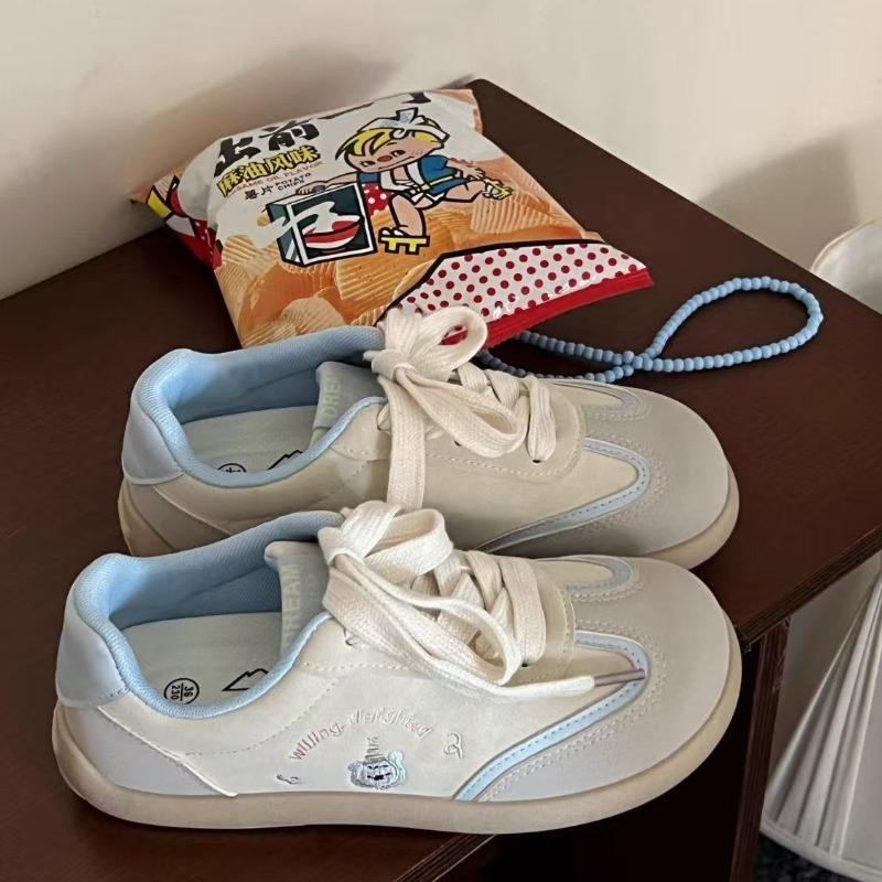 Cute puff little white shoes retro bear board shoes women's new versatile thick-soled round head