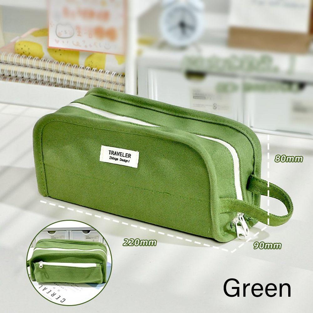 

Холщовая сумка для ручек большой вместимости, чехол для хранения канцелярских принадлежностей, высококачественный пенал, школа, офис зелёный