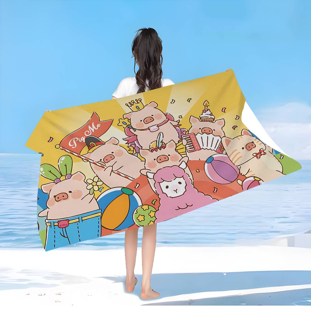 Kawaii Pig Lulu Microfiber Blanket Quick Drying Beach Towels Oversized Printing Super Absorbent Pool Towel Blanket